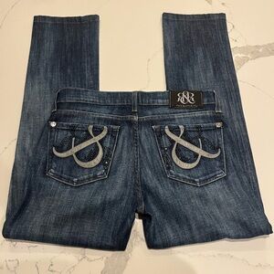 Rock & Republic Jeans Women's Size 27 Blue Boot Cut Low Rise Crystal Pockets!